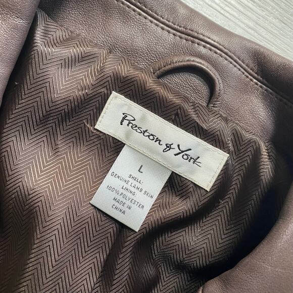 Vintage Preston & York Chocolate Brown Leather Lambskin Jacket Coat Womens Large - Picture 4 of 9